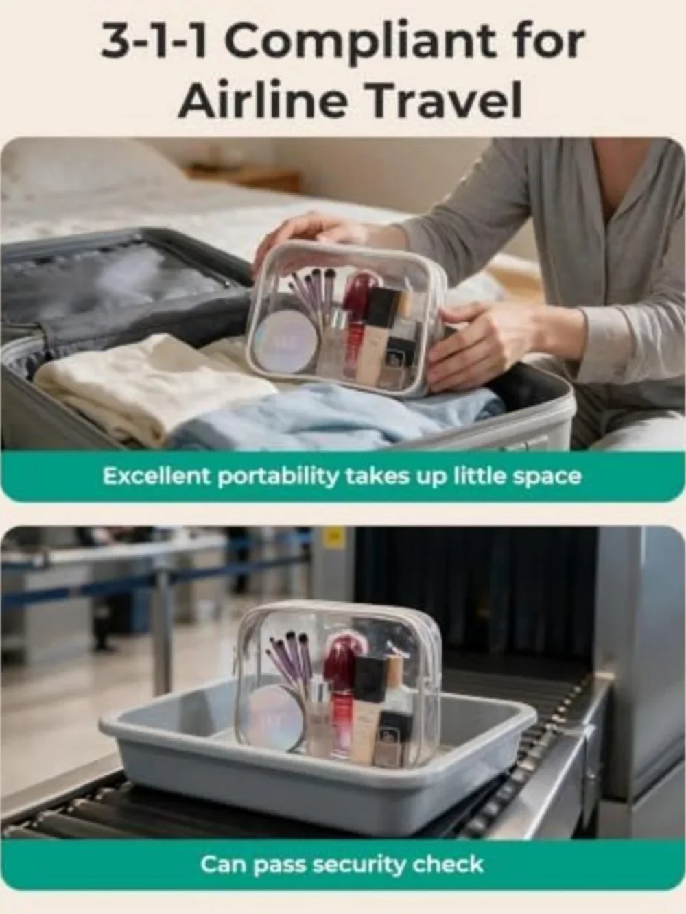 Hanging Travel Toiletry Bag & Makeup Organizer with TSA-Approved Clear Pouch